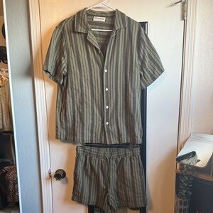 No Boundaries Olive and Black Striped Shirt